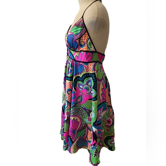 BOSTON PROPER VINTAGE Y2K NEON SILK FLORAL HALTER DRESS. MADE IN THE U.S… - Picture 4 of 12